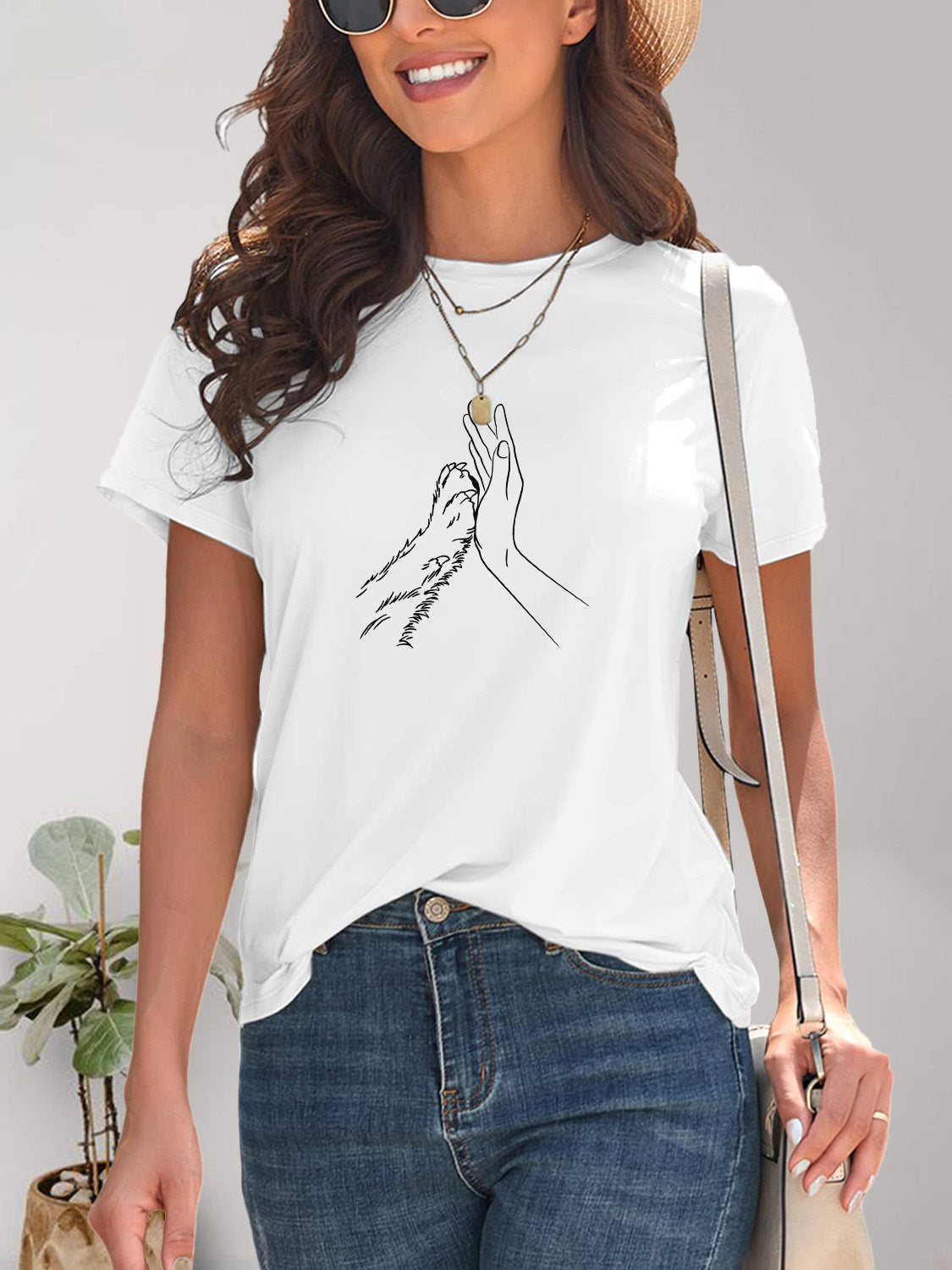 PAW & HAND Graphic Round Neck Short Sleeve T-Shirt