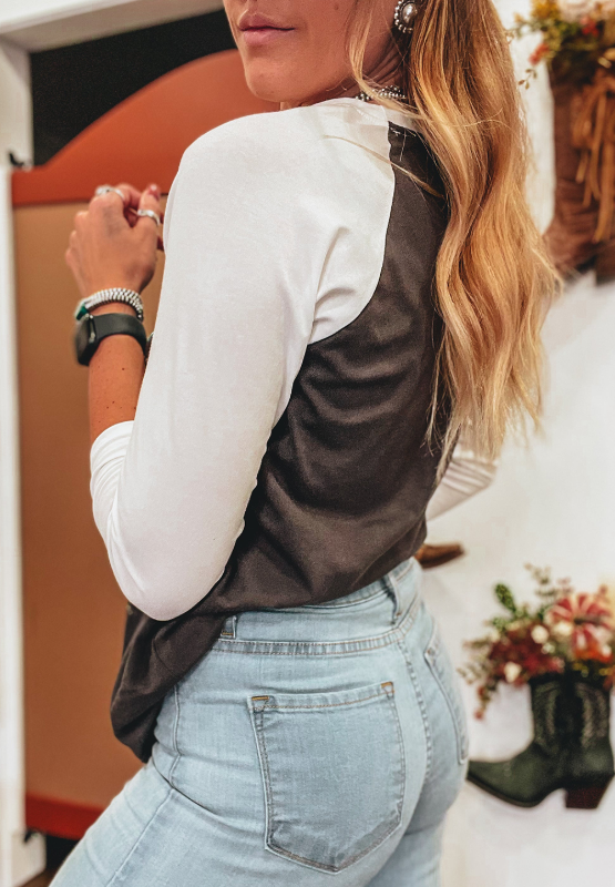 YEEHAW Graphic Contrast Round Neck Raglan Sleeve T-Shirt