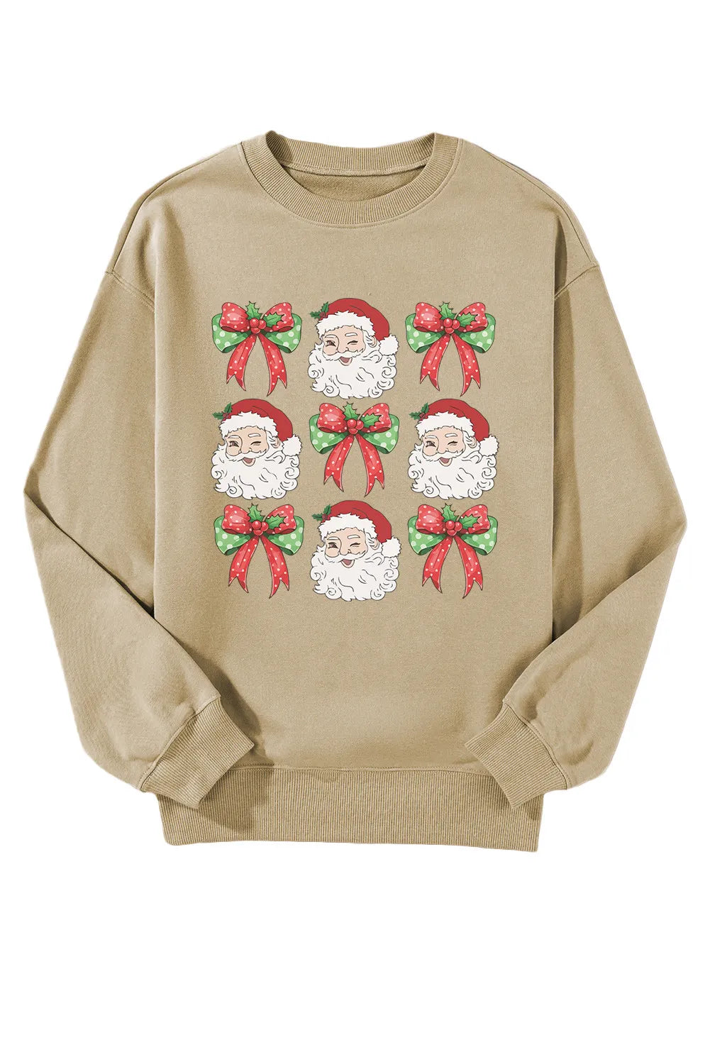 Santa Bow Graphic Round Neck Long Sleeve Sweatshirt