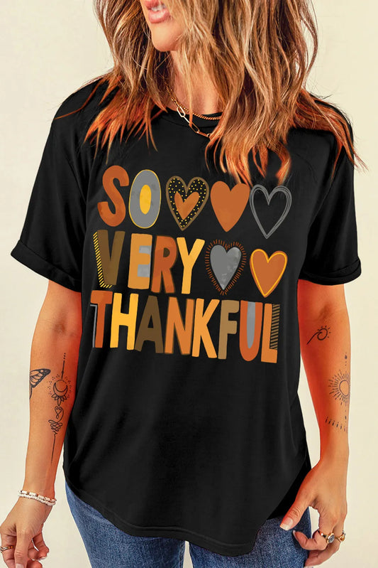 SO VERY THANKFUL Letter Graphic Round Neck Short Sleeve T-Shirt