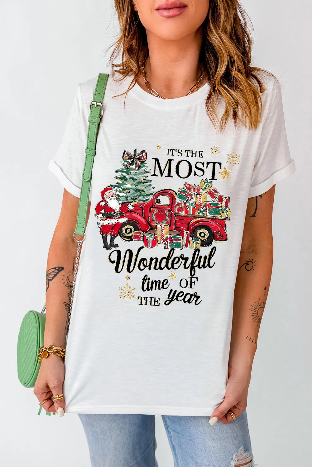 THE MOST WONDERFUL TIME OF THE YEAR Graphic Round Neck Short Sleeve T-Shirt