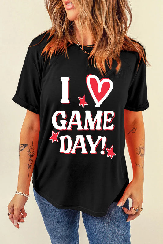 I 💗 GAME DAY Letter Graphic Round Neck Short Sleeve T-Shirt