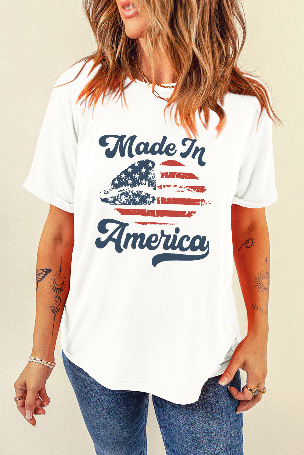 MADE IN AMERICA Lips Graphic Round Neck Short Sleeve T-Shirt