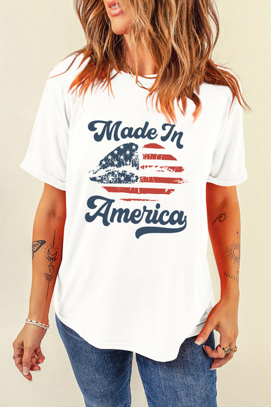 MADE IN AMERICA Lips Graphic Round Neck Short Sleeve T-Shirt