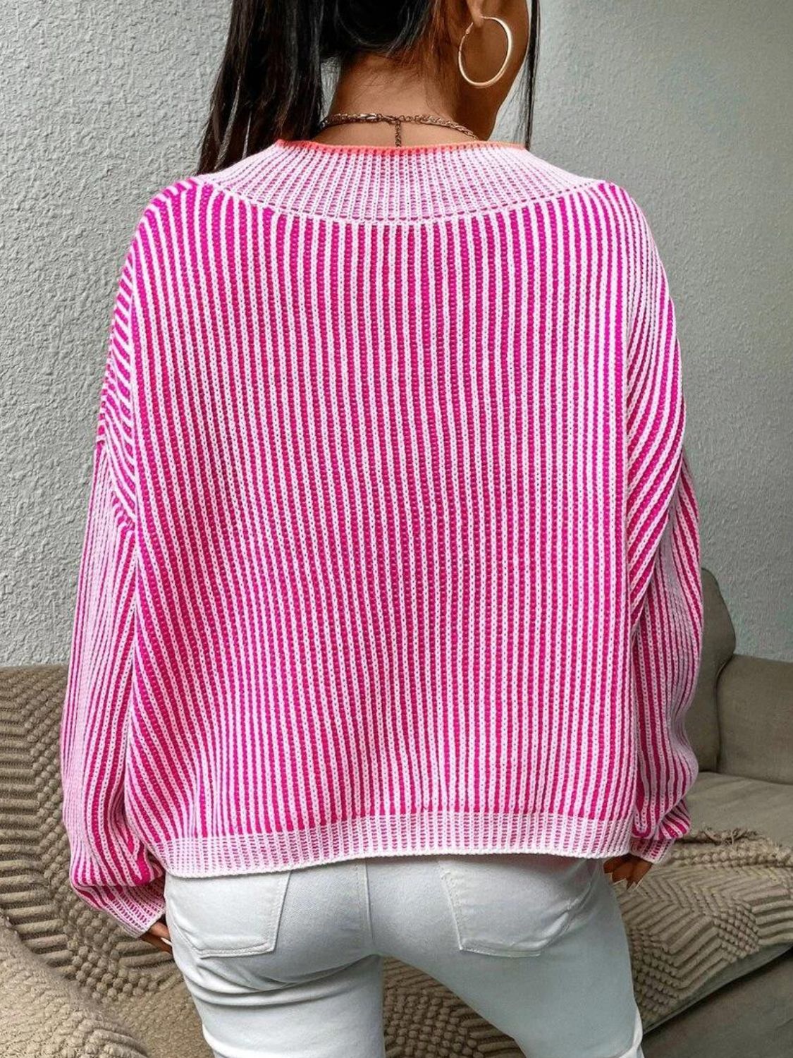 Striped V-Neck Long Sleeve Sweater