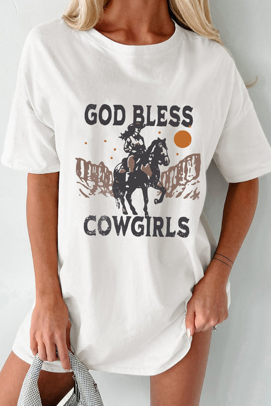 GOD BLESS COWGIRLS Graphic Round Neck Short Sleeve Oversize T-Shirt