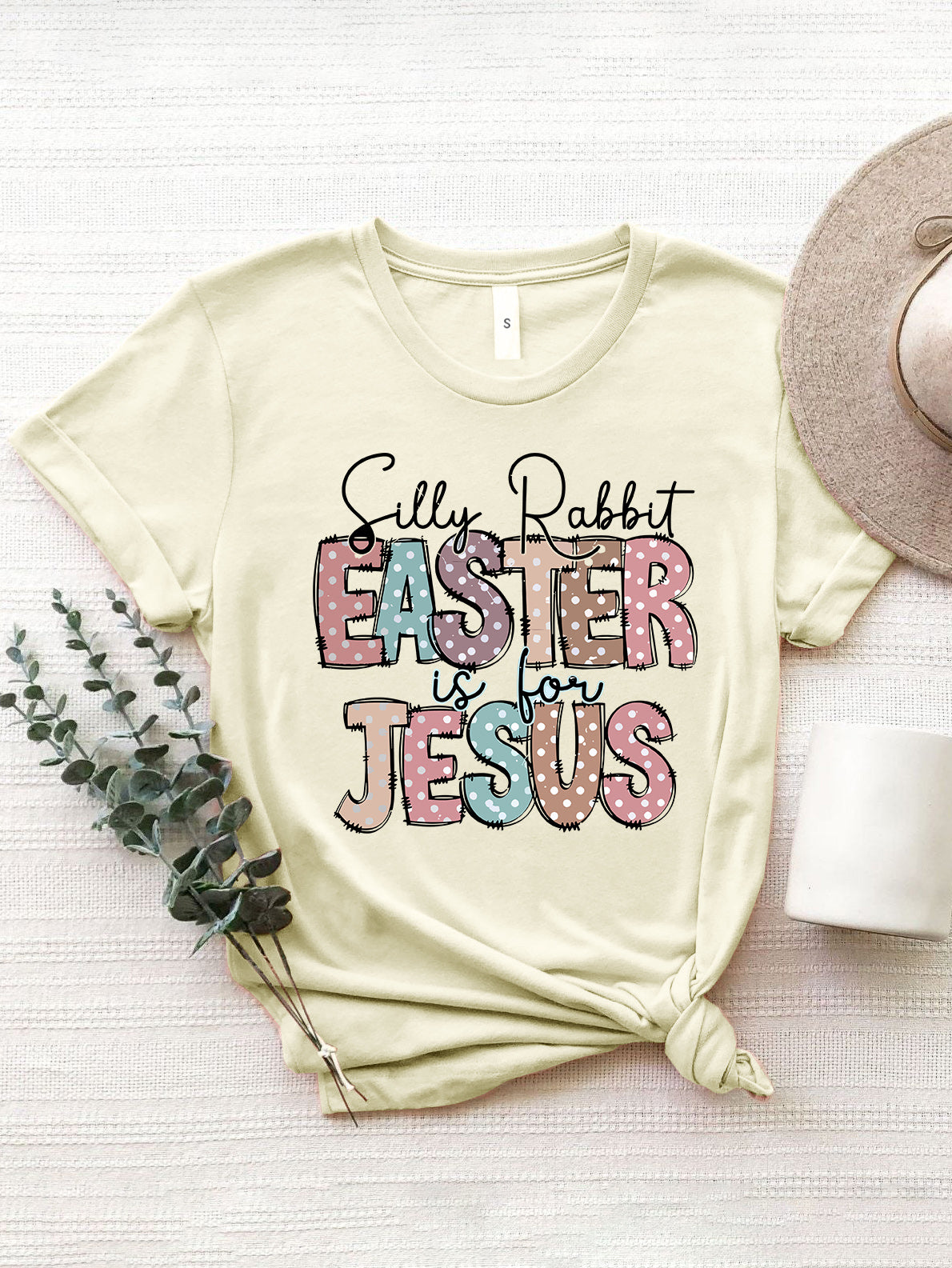 SILLY RABBIT EASTER IS FOR JESUS Letter Graphic Round Neck Short Sleeve T-Shirt