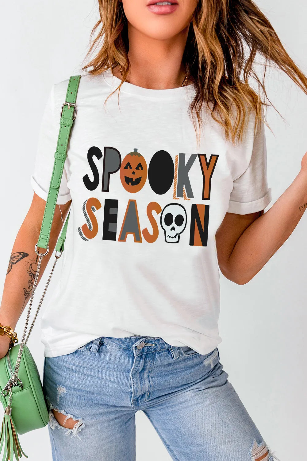 SPOOKY SEASON Letter Graphic Round Neck Short Sleeve T-Shirt