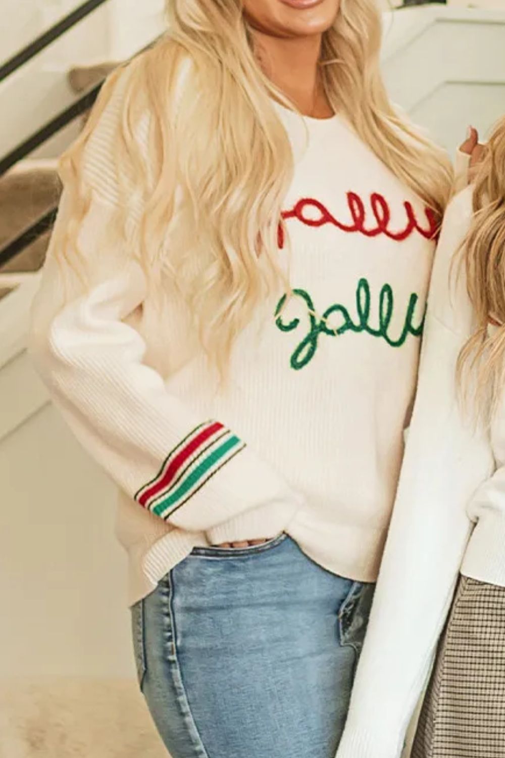 HOLLY JOLLY Letter Round Neck Long Sleeve Sweater