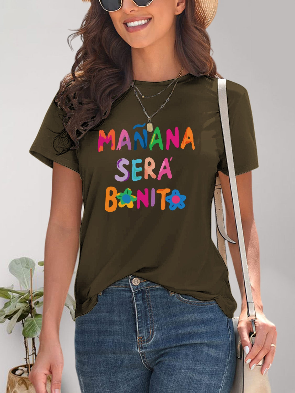 MAÑANA SERA BONITA Letter Graphic Round Neck Short Sleeve T-Shirt