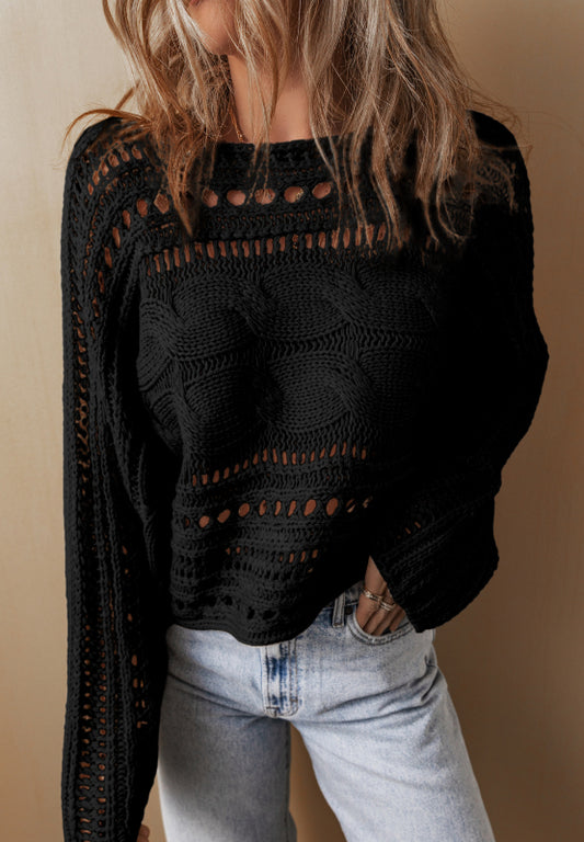 Openwork Cable Knit Long Sleeve Sweater