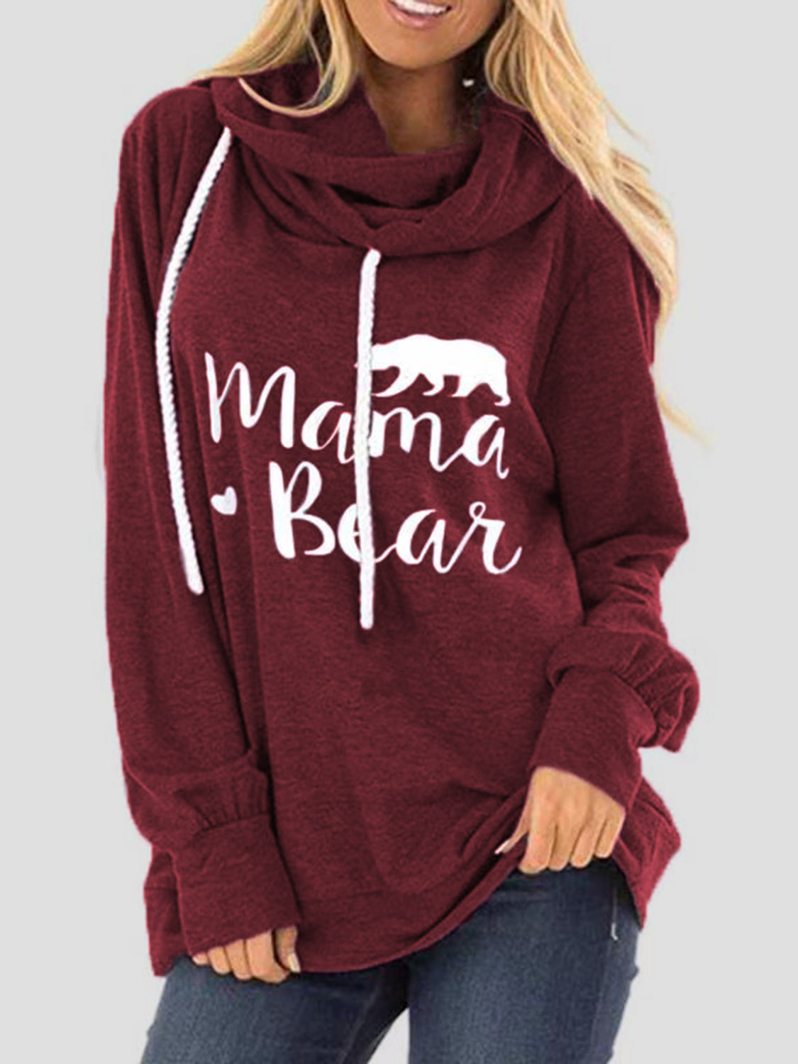 Drawstring Letter MAMA BEAR Graphic Long Sleeve Hoodie