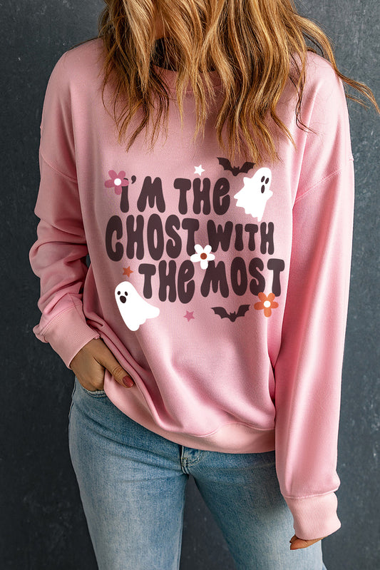 I'M THE GHOST WITH THE MOST Graphic Round Neck Long Sleeve Sweatshirt