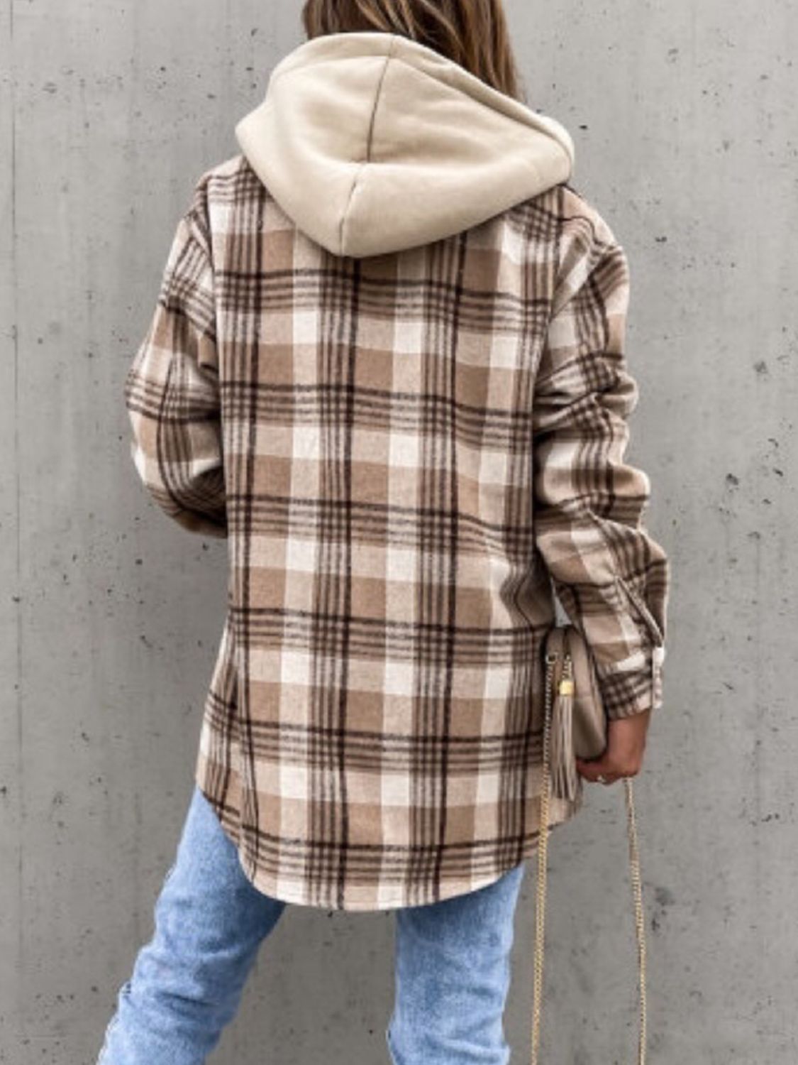 Plaid Button Up Hooded Jacket