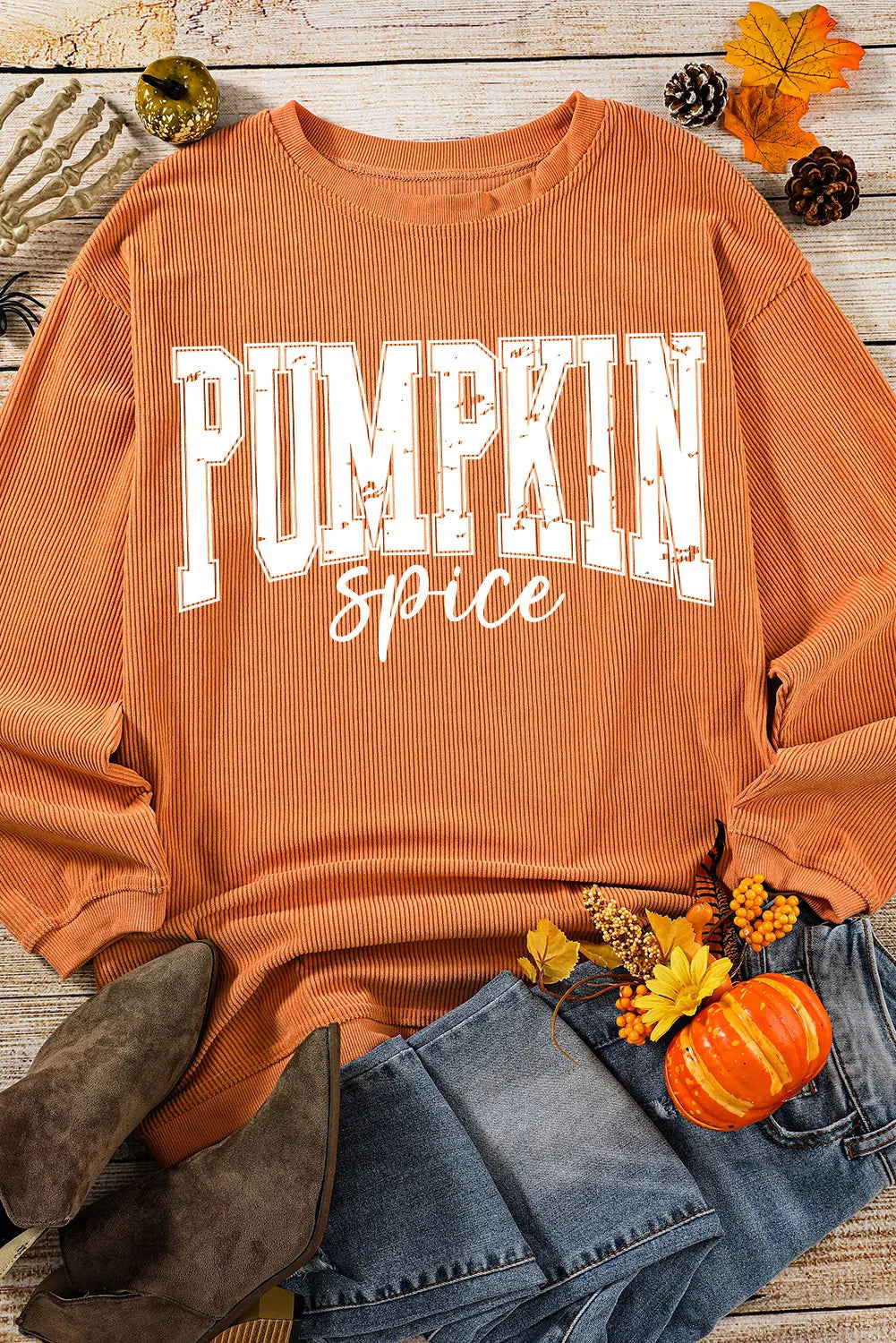 PUMPKIN SPICE Letter Graphic Long Sleeve Sweatshirt