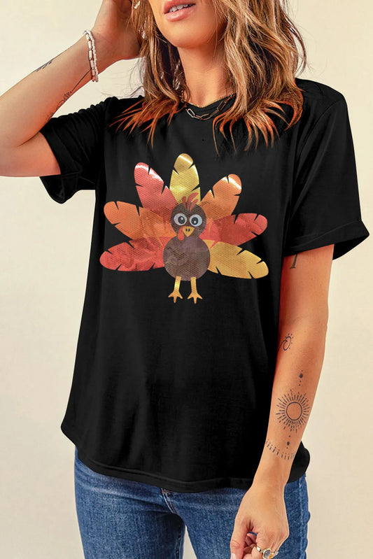 Turkey Graphic Round Neck Short Sleeve T-Shirt