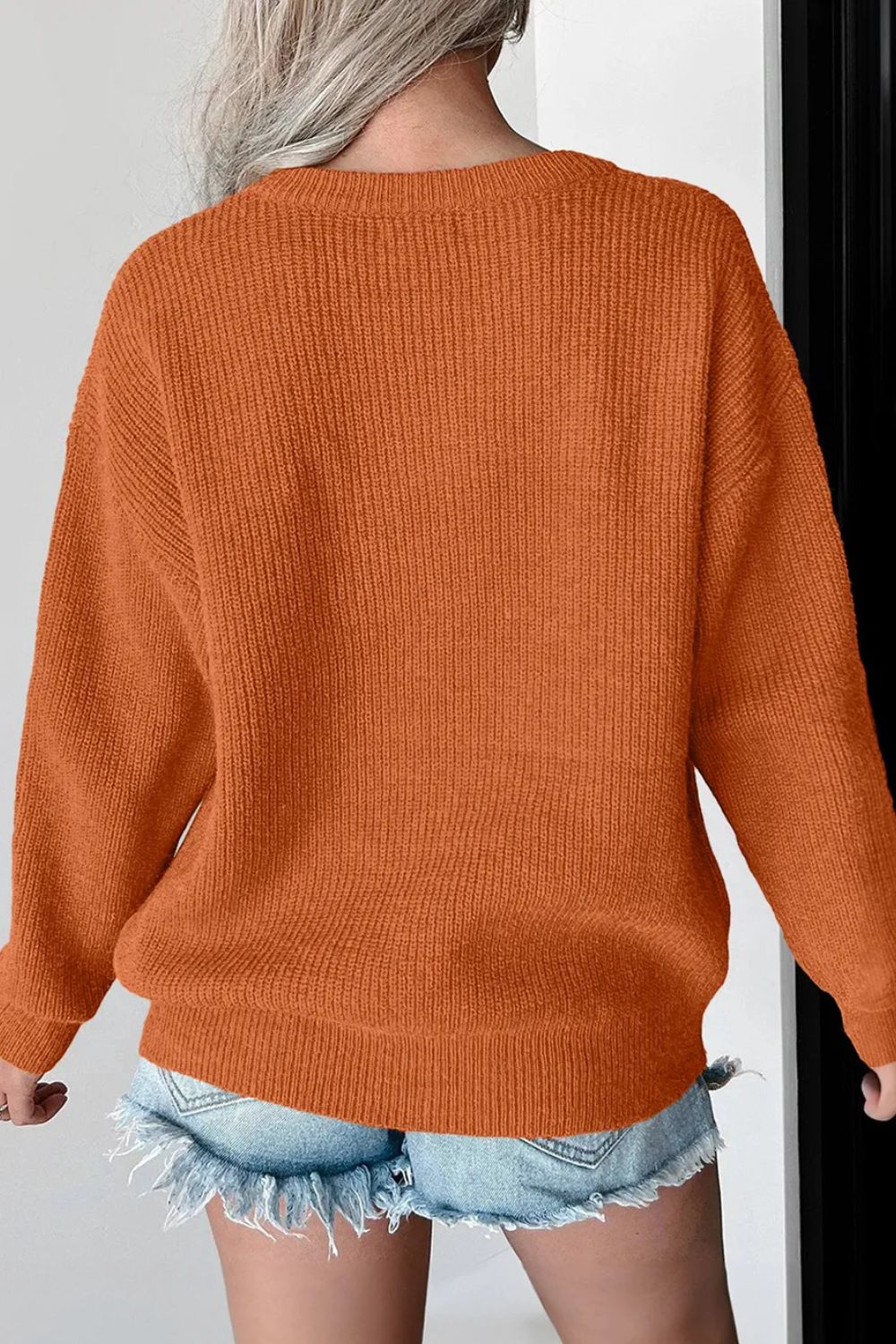 HELLO PUMPKIN Contrast Letter Round Neck Long Sleeve Sweater