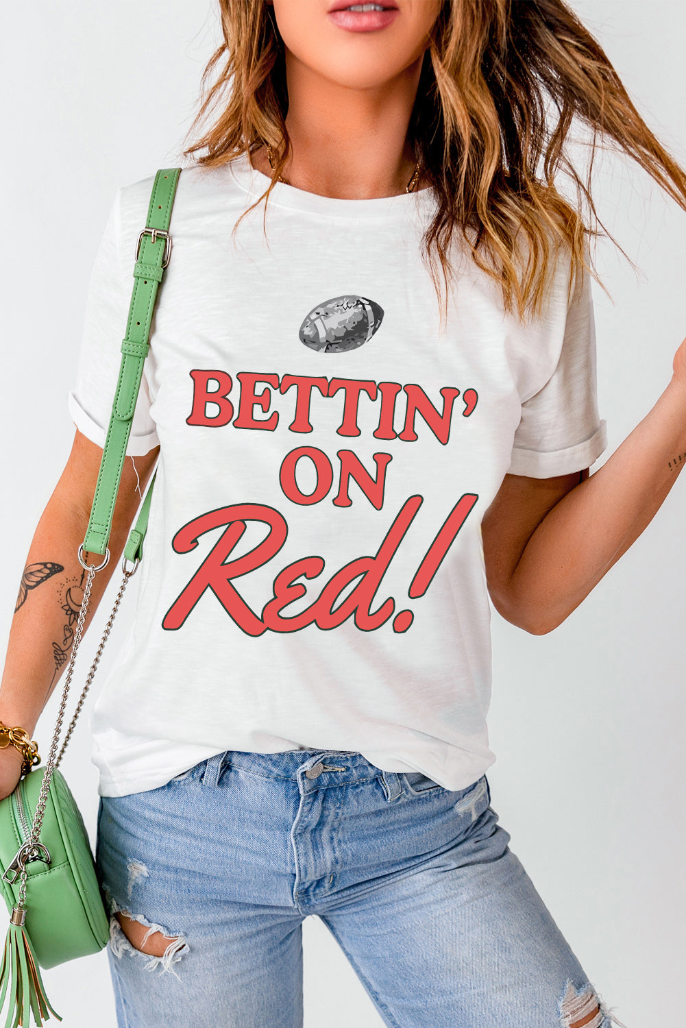 (Copy) BETTIN' ON BLUE! Letter Graphic Round Neck Short Sleeve T-Shirt