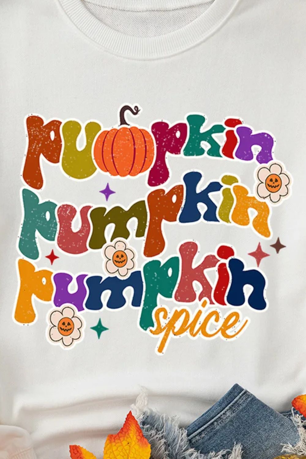 PUMPKIN PUMPKIN PUMPKIN SPICE Letter Graphic Round Neck Long Sleeve Sweatshirt