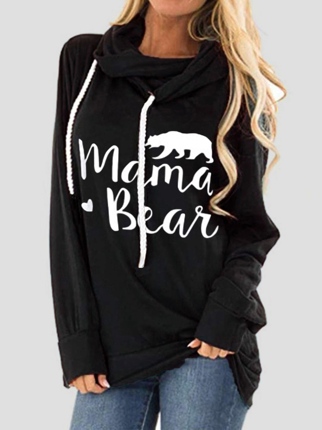 Drawstring Letter MAMA BEAR Graphic Long Sleeve Hoodie