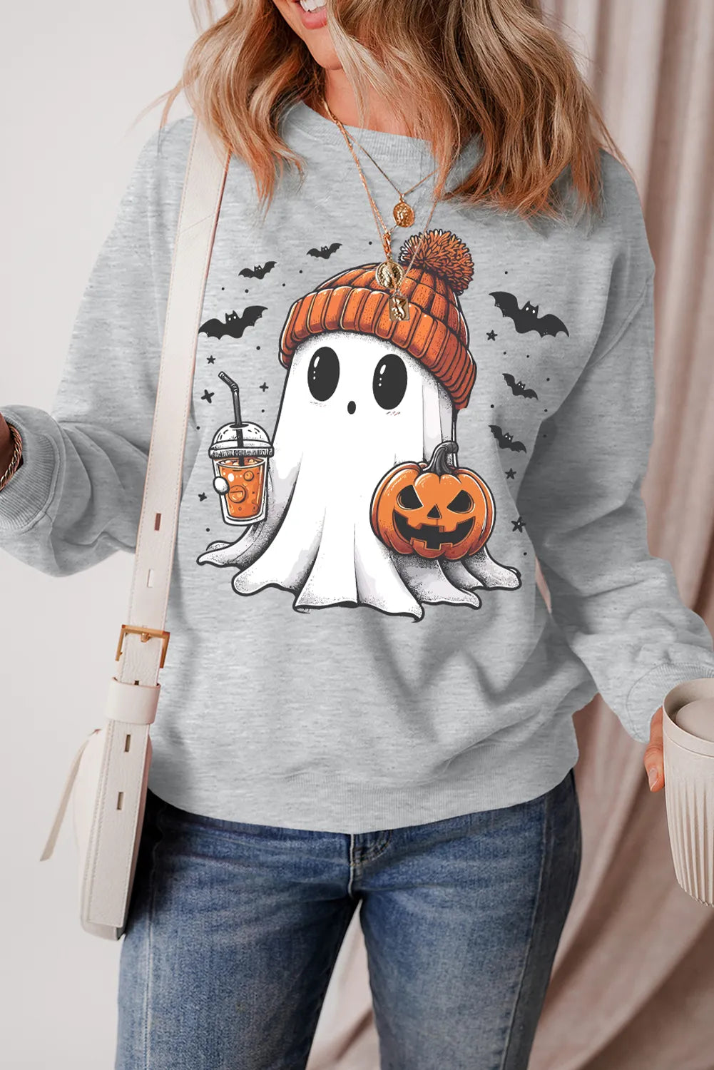 Ghost Round Neck Long Sleeve Sweatshirt