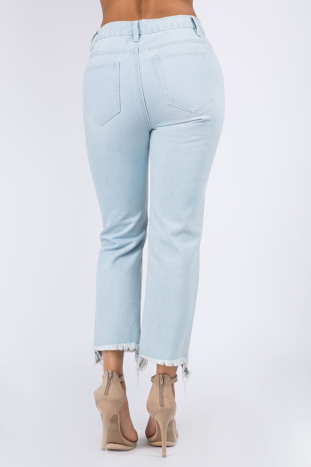 American Bazi High Waist Distressed Raw Hem Jeans