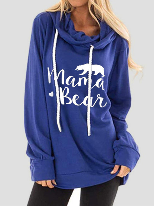 Drawstring Letter MAMA BEAR Graphic Long Sleeve Hoodie