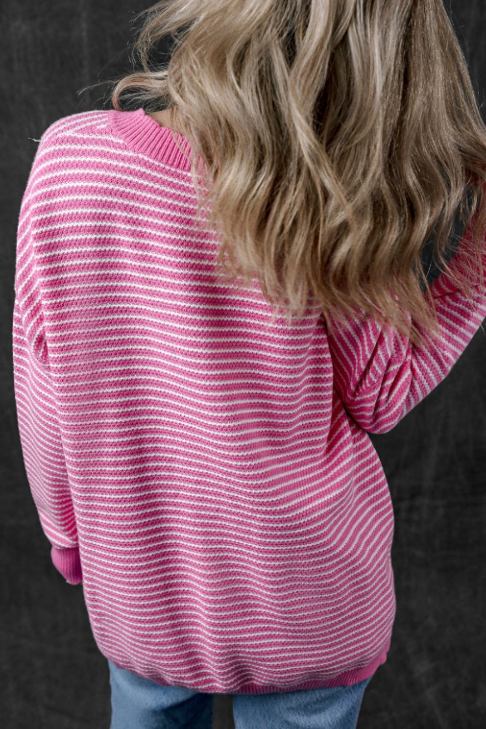 Striped V-Neck Dropped Shoulder Sweater