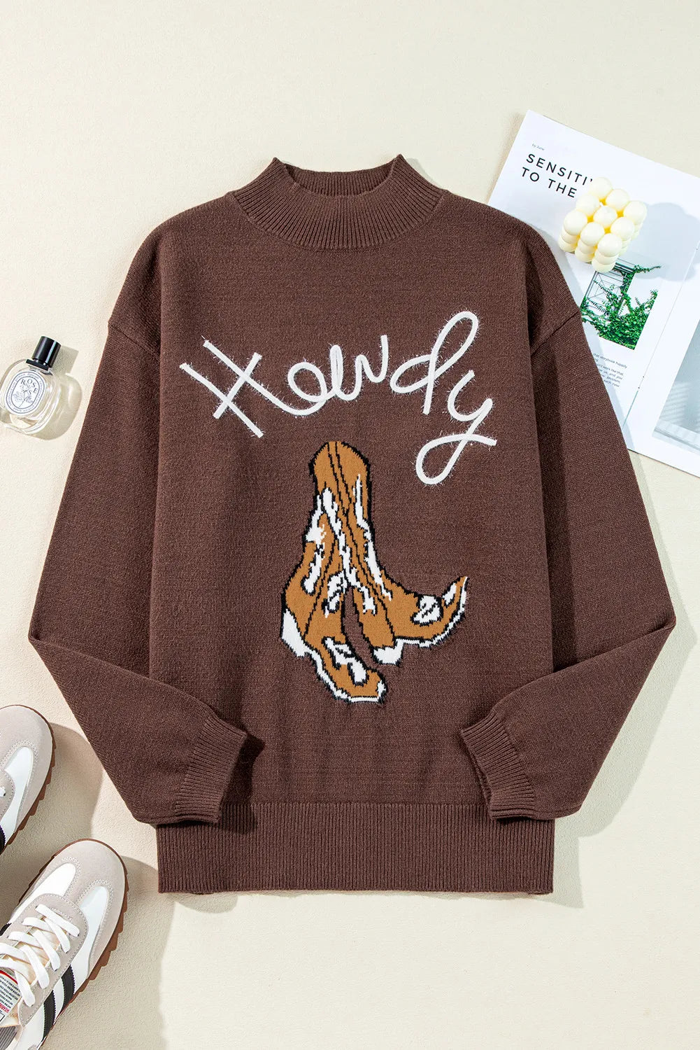 HOWDY Boot Mock Neck Long Sleeve Sweater