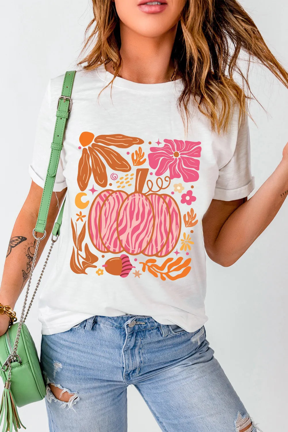 Pumpkin Graphic Round Neck Short Sleeve T-Shirt