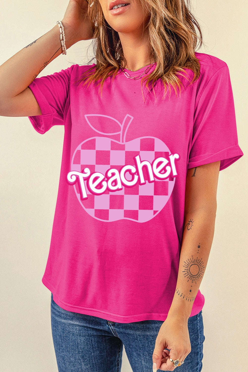 TEACHER Graphic Round Neck Short Sleeve T-Shirt