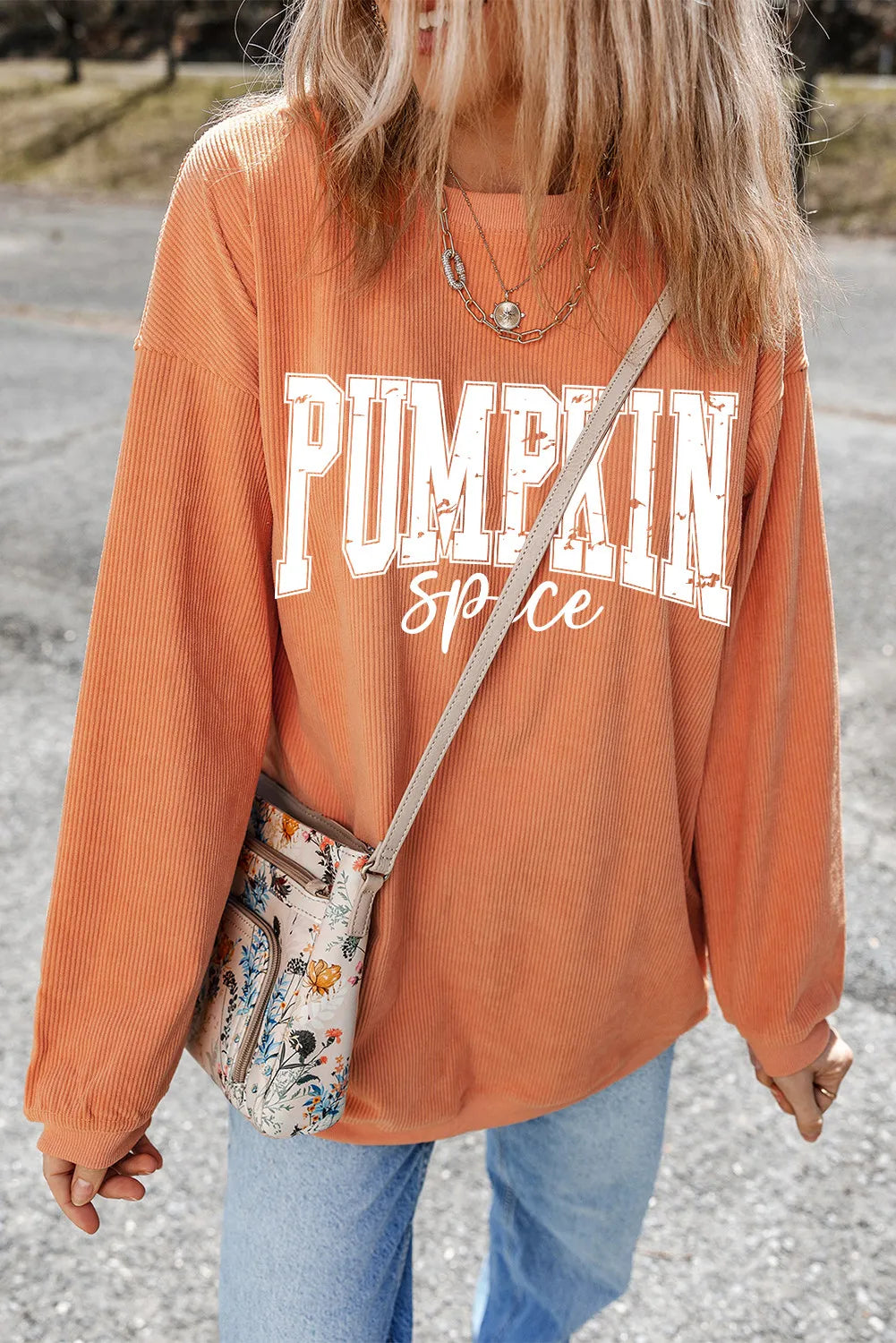 PUMPKIN SPICE Letter Graphic Long Sleeve Sweatshirt