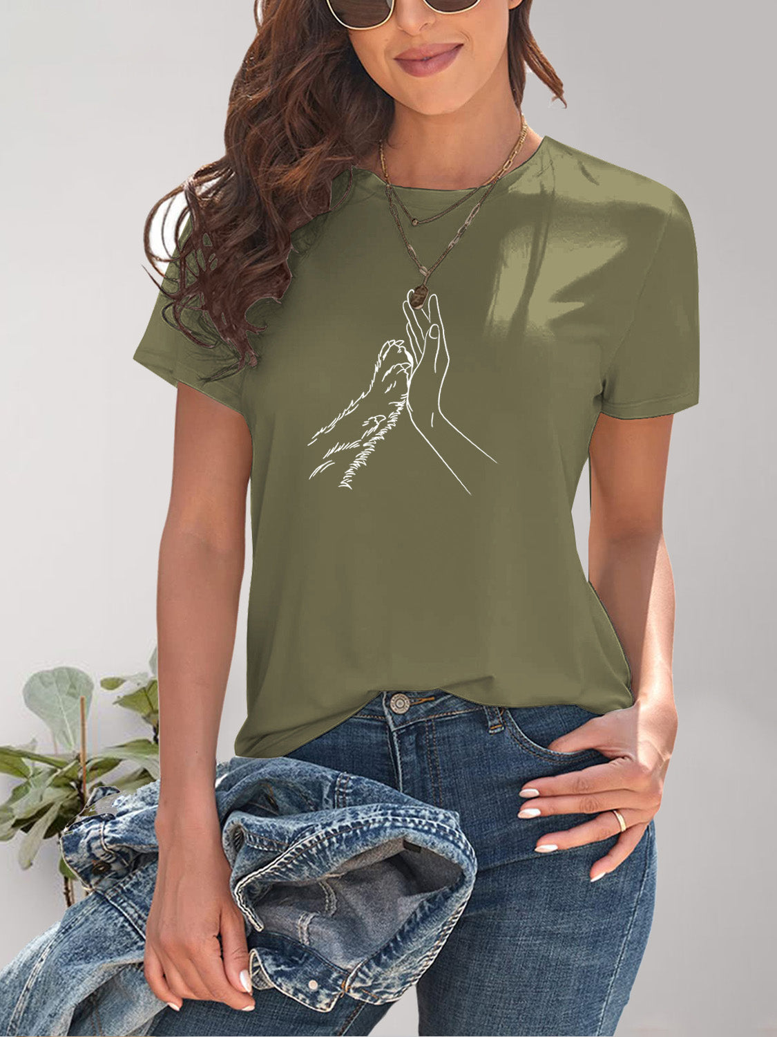 PAW & HAND Graphic Round Neck Short Sleeve T-Shirt