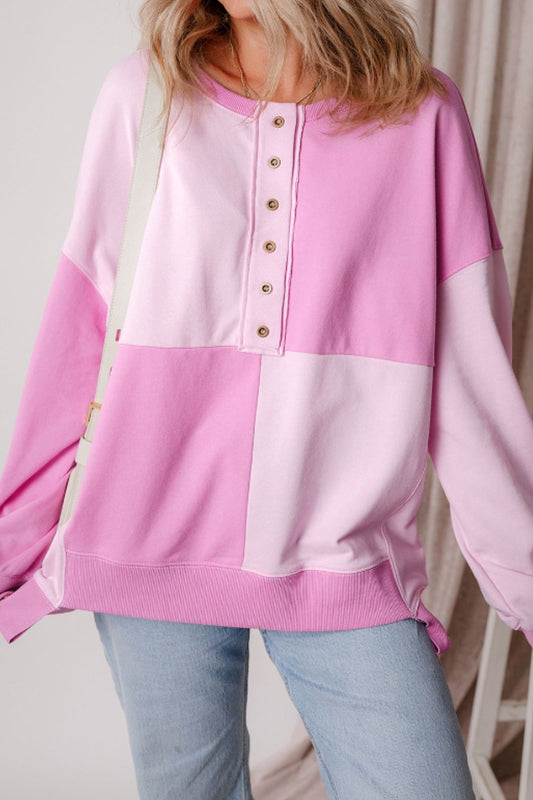 Color Block Half Button Long Sleeve Sweatshirt