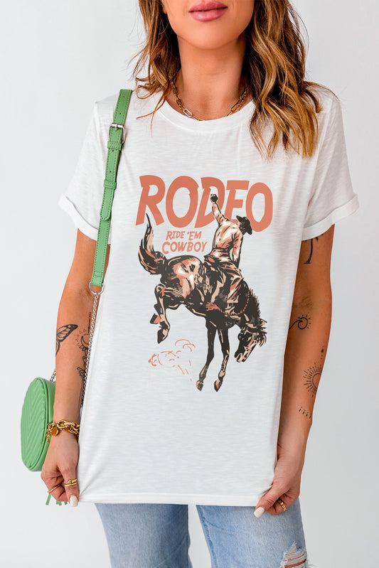 RODEO RIDE 'EM COWBOY Cowboy Graphic Round Neck Short Sleeve T-Shirt