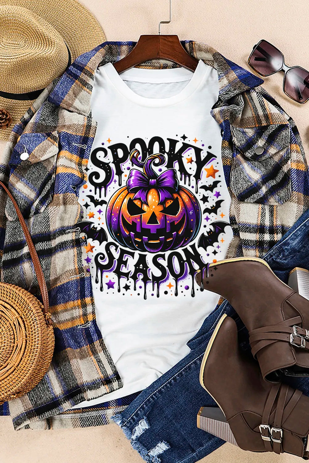 SPOOKY SEASON Full Size Jack-O'-Lantern Graphic Round Neck Short Sleeve T-Shirt