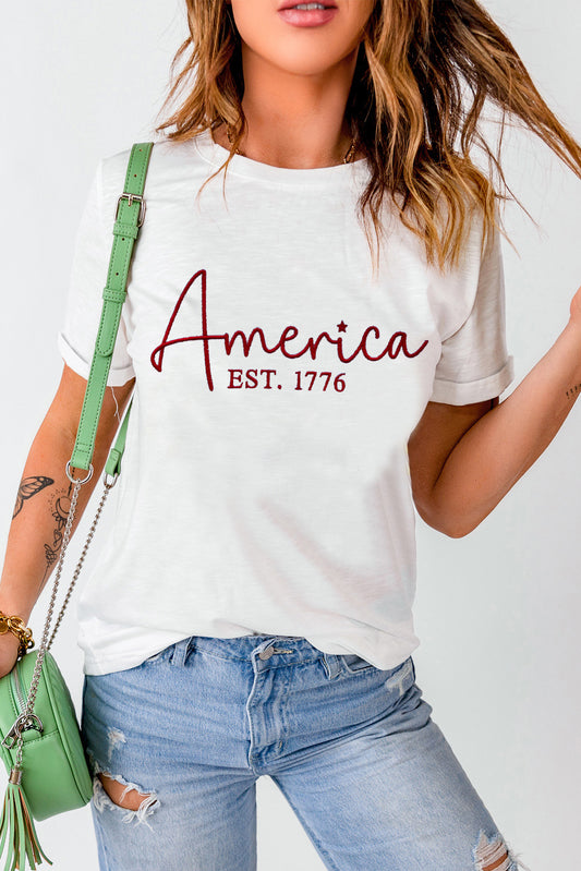 AMERICA EST. 1776 Letter Graphic Round Neck Short Sleeve T-Shirt