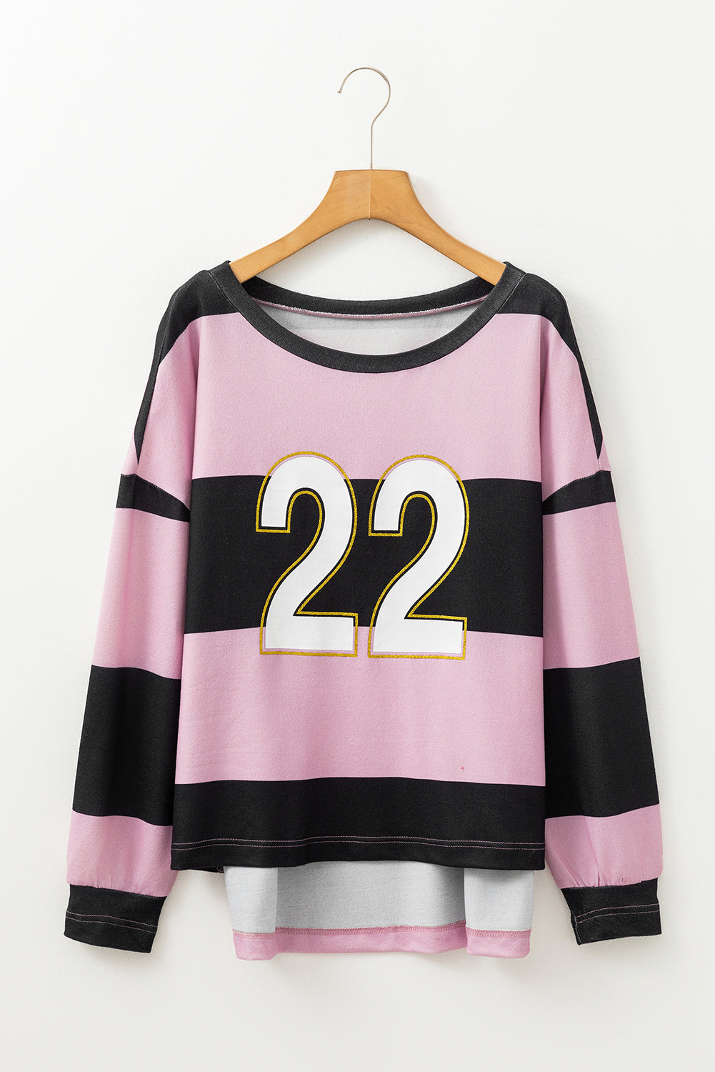 High-Low Color Block 22 Round Neck Long Sleeve T-Shirt