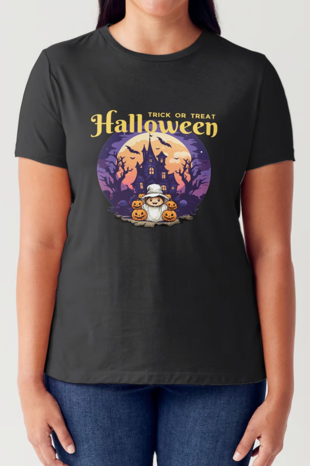 Simply Love Full Size TRICK OR TREAT Haunted House Short Sleeve Tubular T-Shirt