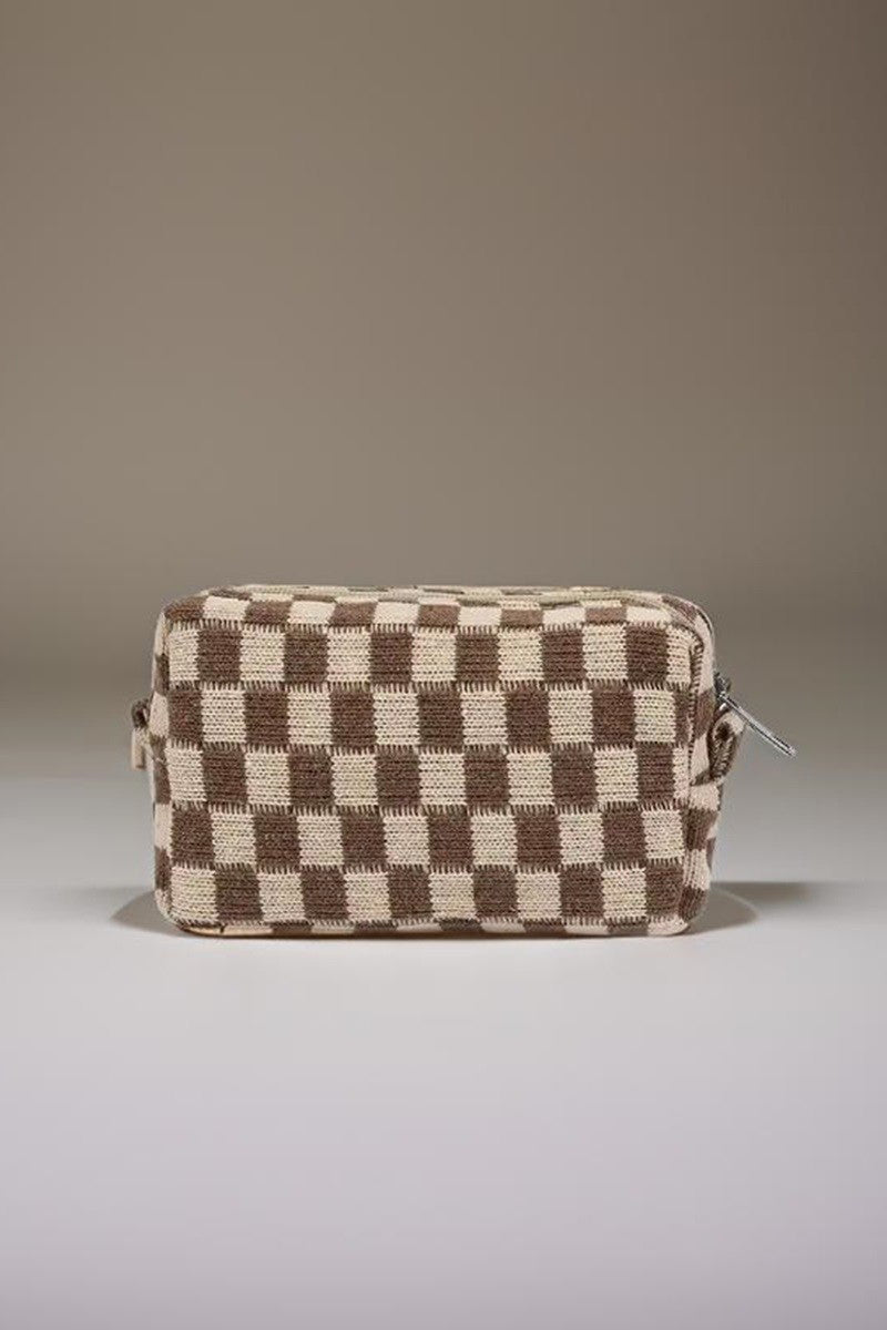 Zenana Checkered Pattern Knitted Cosmetic Pouch