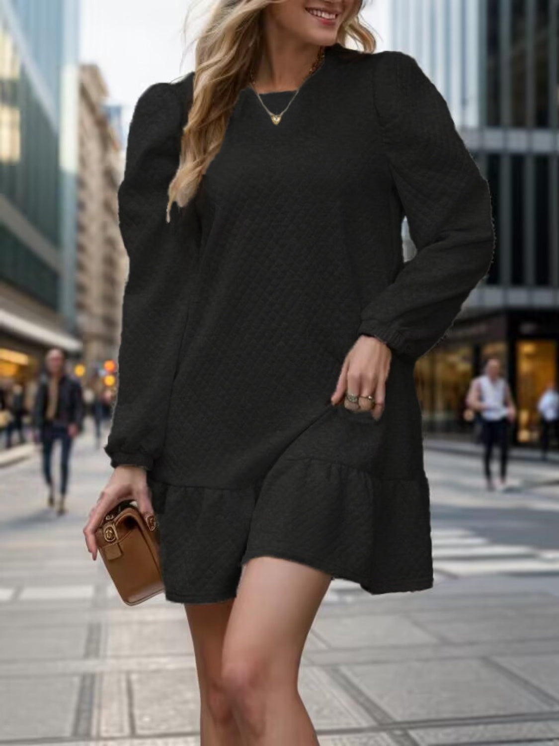 Round Neck Long Sleeve Mini Dress