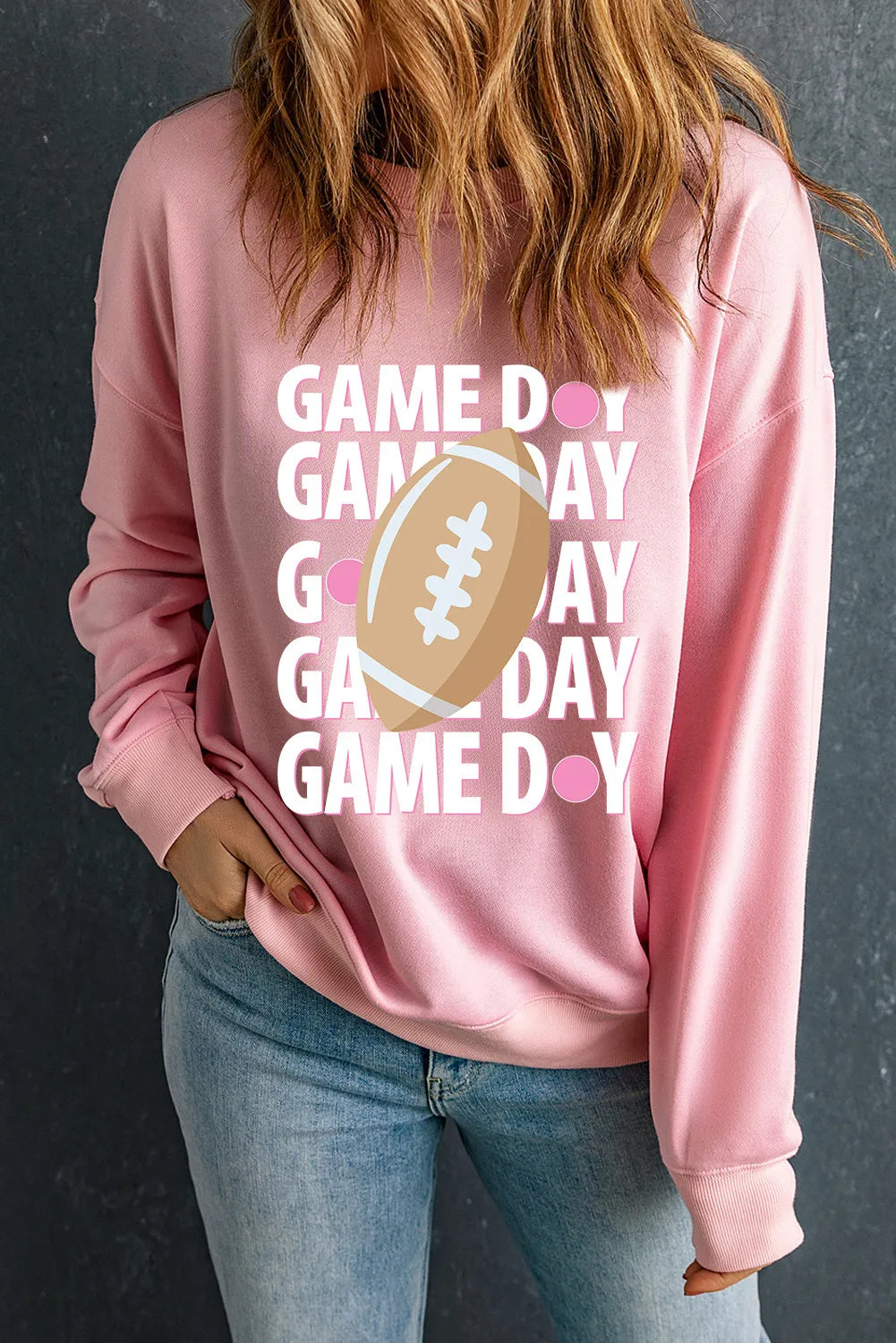 GAME DAY Football Round Neck Long Sleeve Sweatshirt