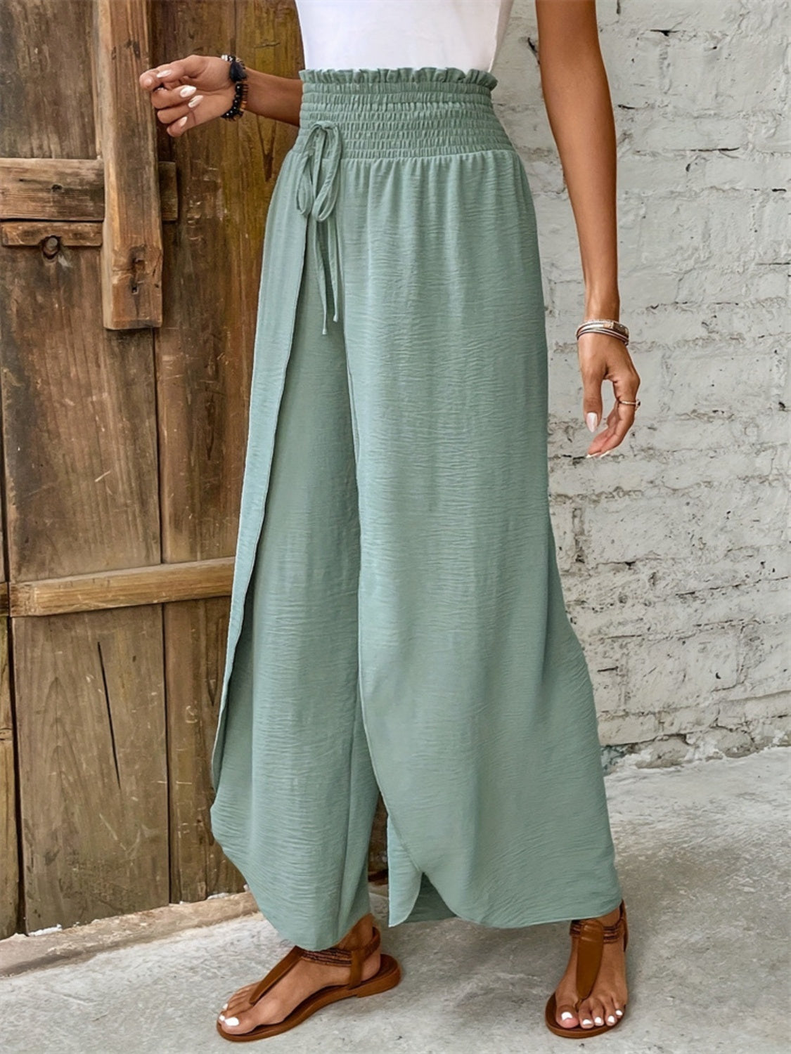 Tied High Waist Wide Leg Pants