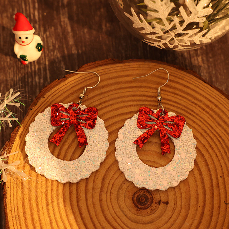 PU Leather Sequin Wreath Shape Earrings