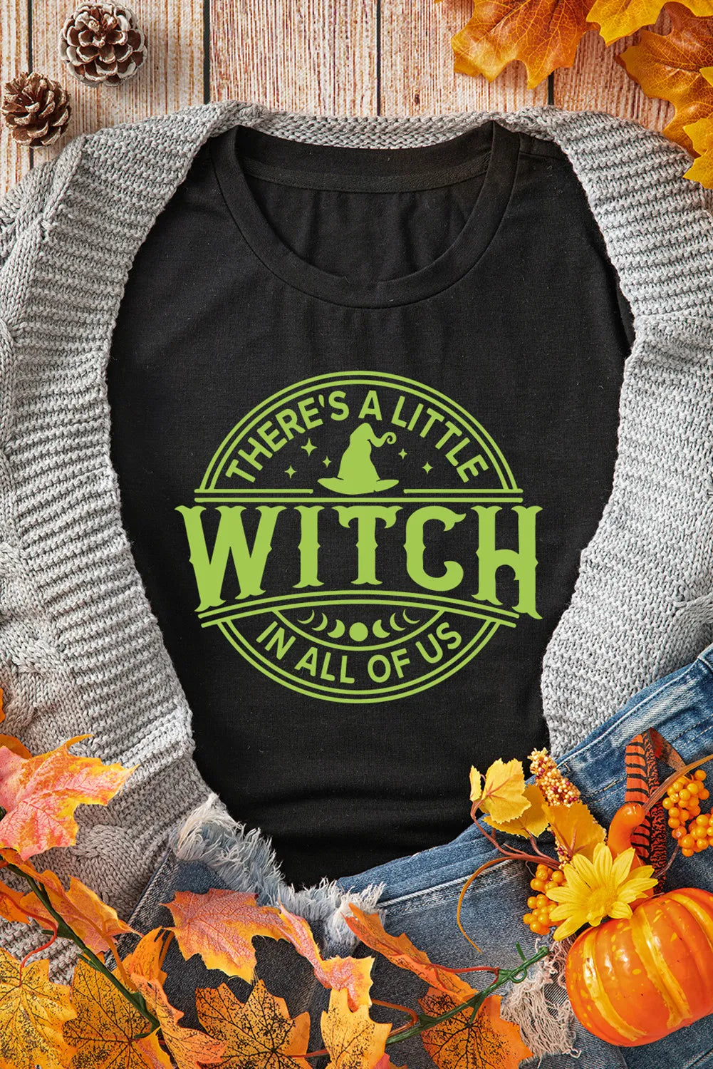 THERE'S A LITTLE WITCH IN ALL OF US Graphic Round Neck Short Sleeve T-Shirt