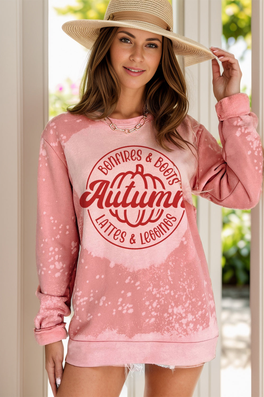 AUTUMN: BONFIRES & BOOTS, LATTES & LEGGINGS Letter Graphic Long Sleeve Pumpkim Sweatshirt