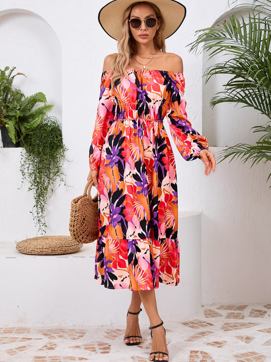 Printed Long Sleeve Midi Dress