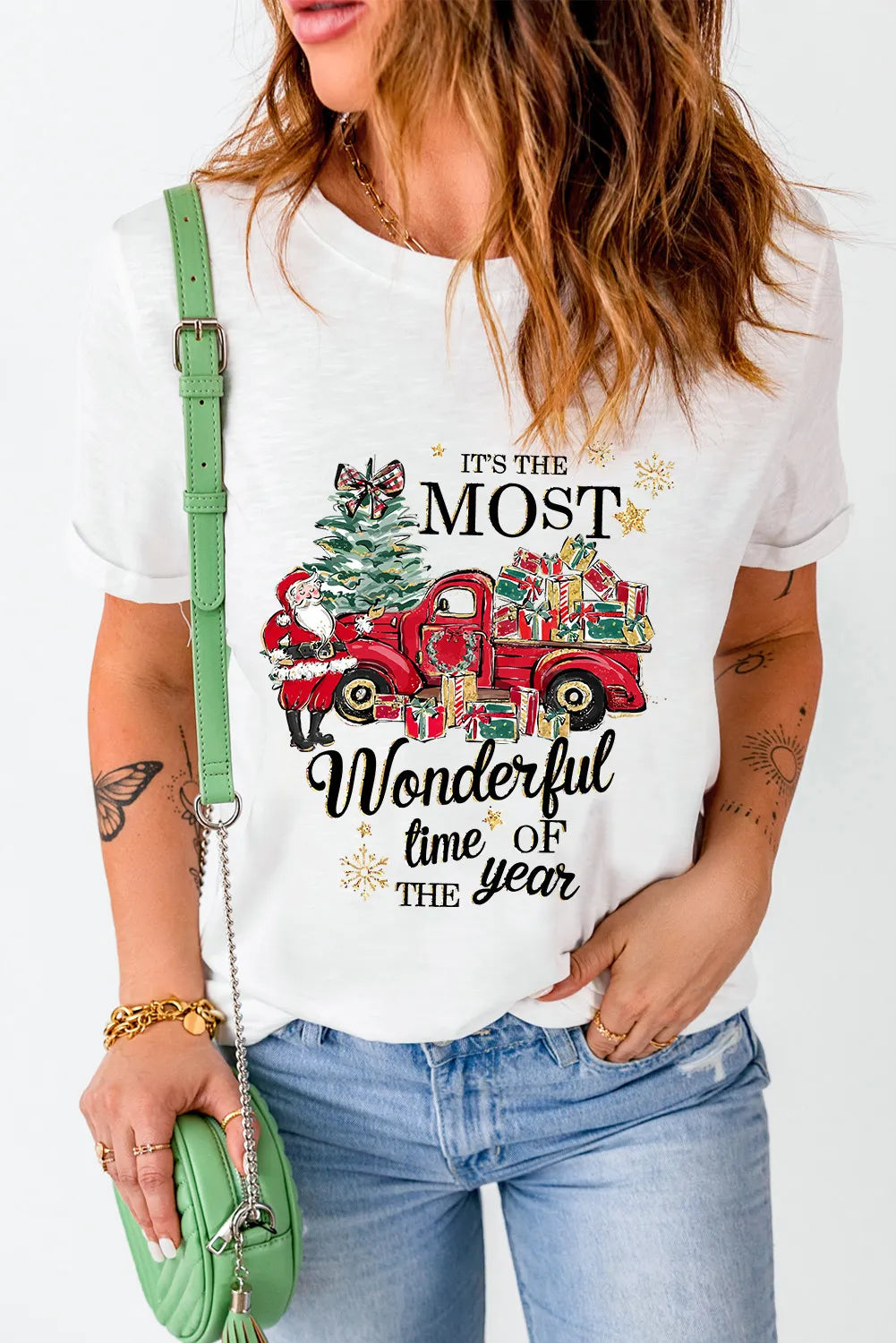 THE MOST WONDERFUL TIME OF THE YEAR Graphic Round Neck Short Sleeve T-Shirt