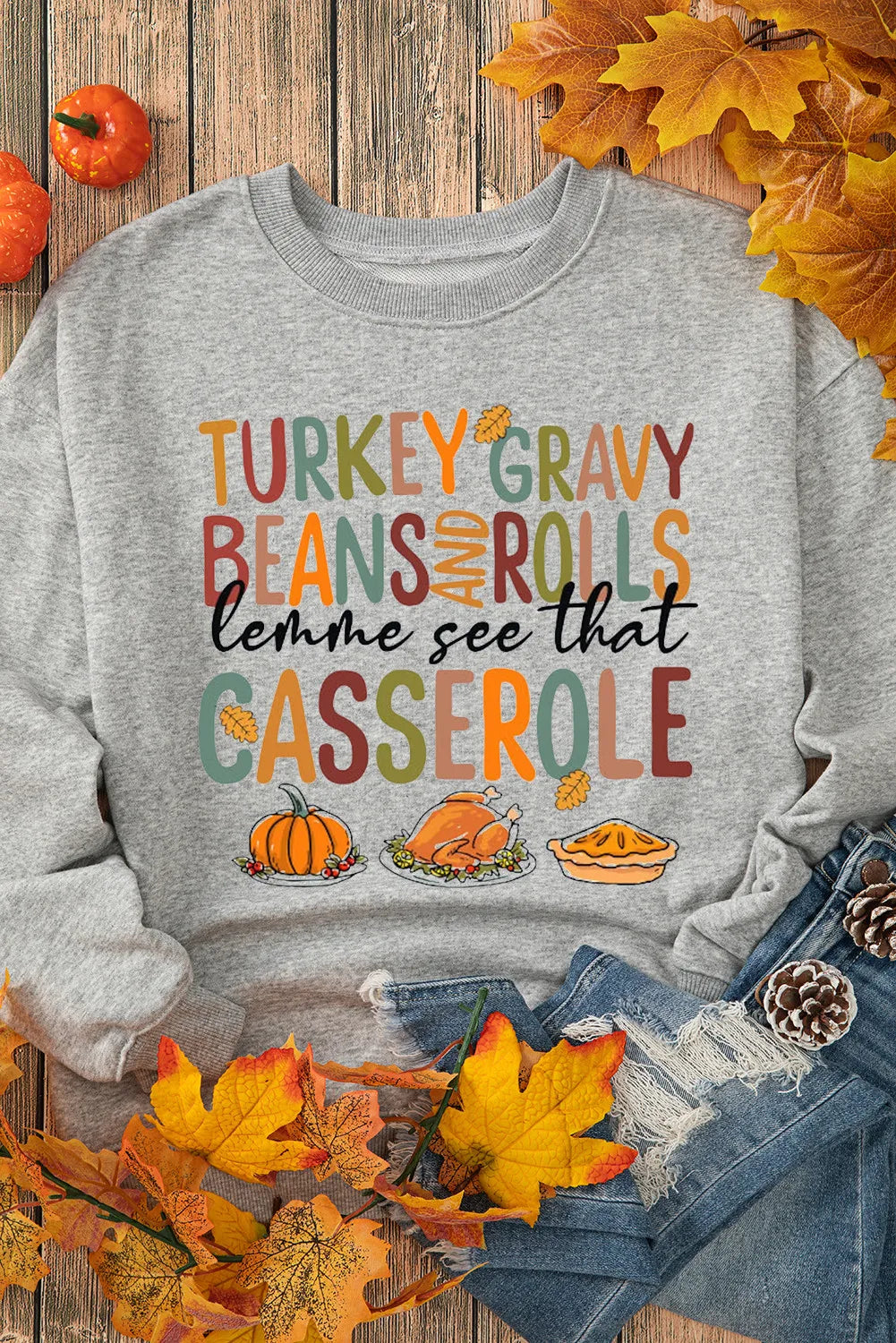 CASSEROLE Letter Graphic Round Neck Long Sleeve Sweatshirt