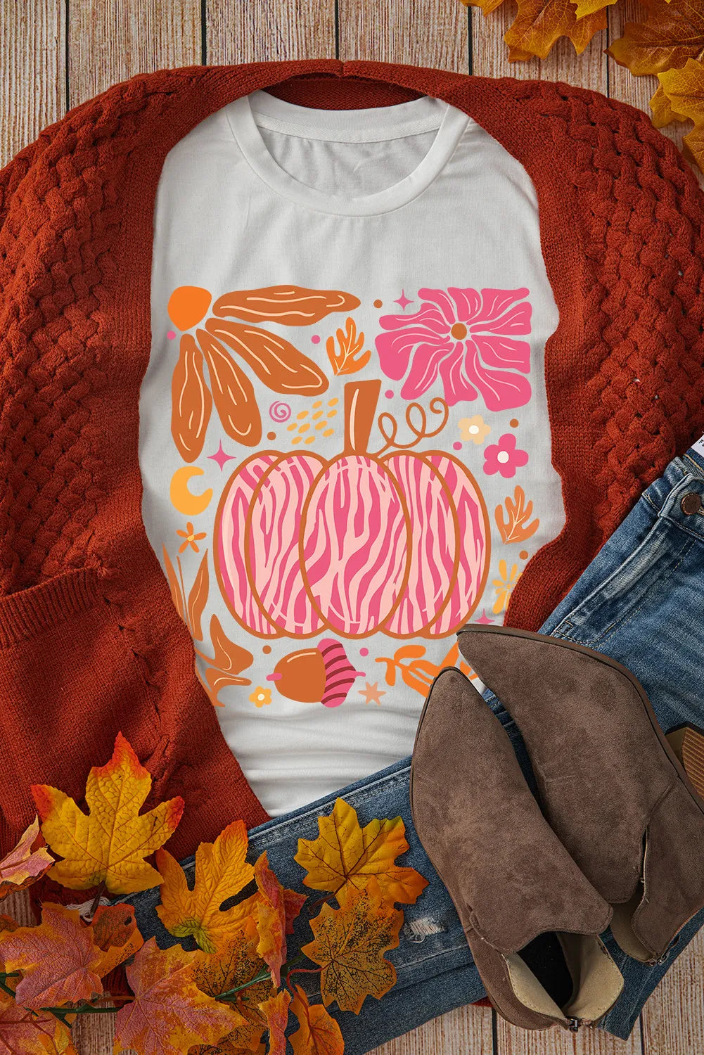 Pumpkin Graphic Round Neck Short Sleeve T-Shirt